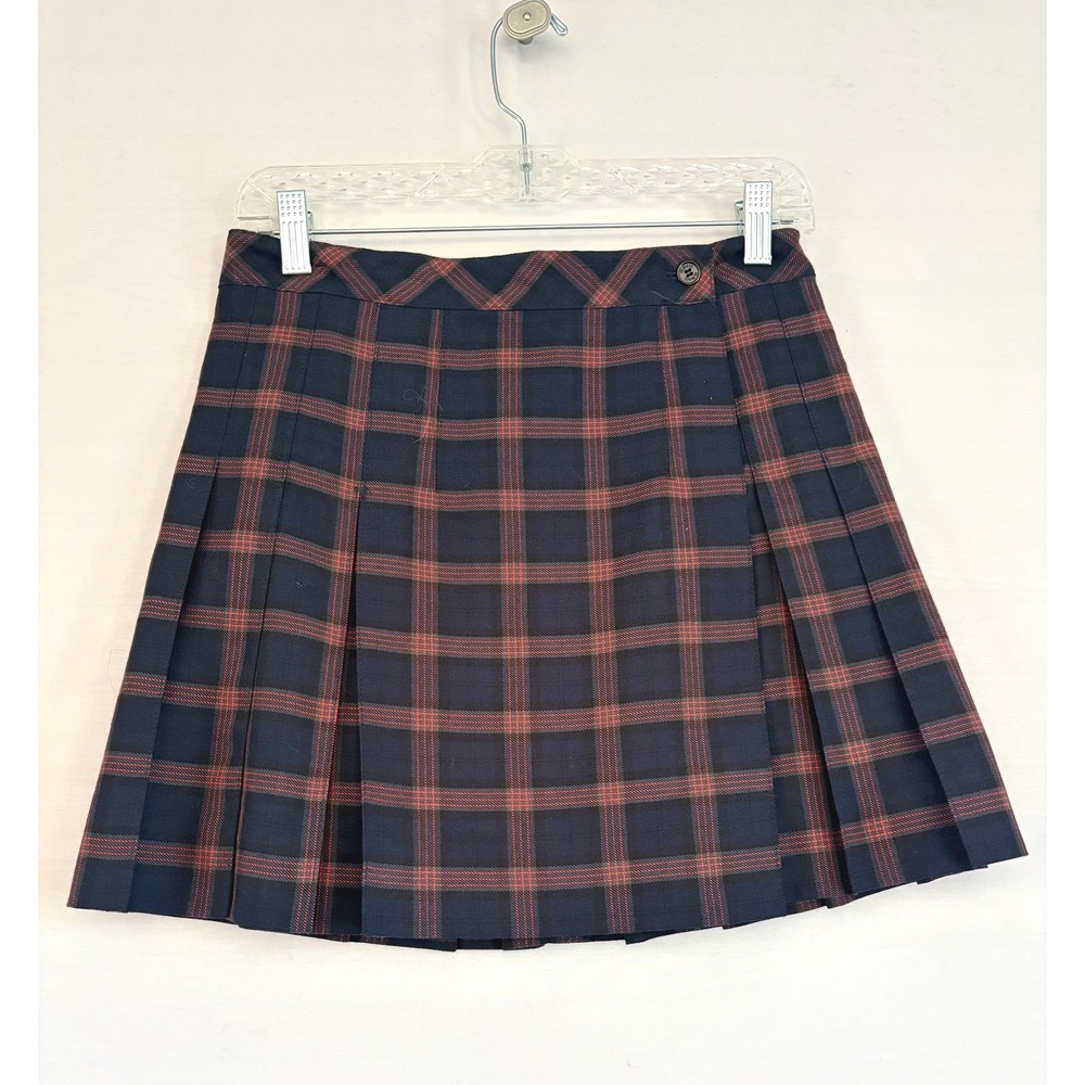 QMack Navy Blue Red Plaid Pleated Mini Skirt Preppy Academic Size Small